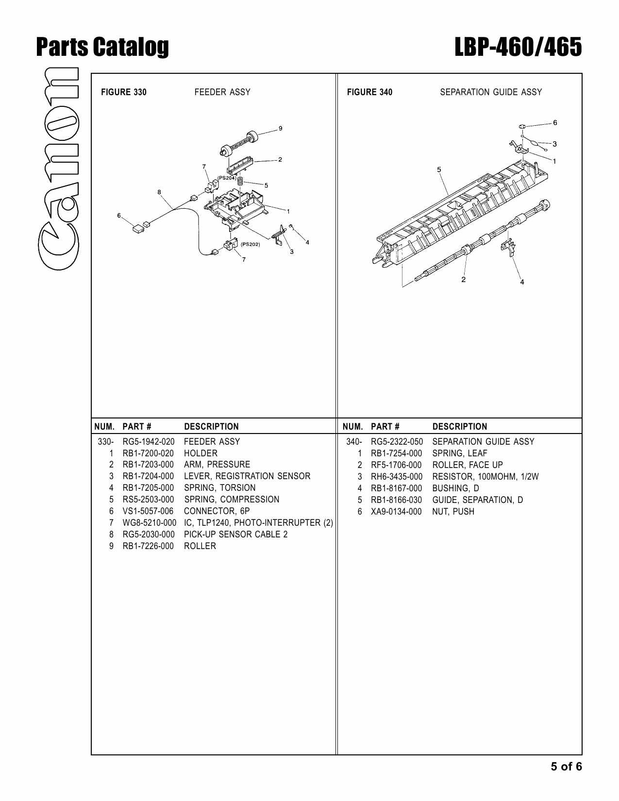 Canon imageCLASS LBP-460 465 Parts Catalog Manual-5